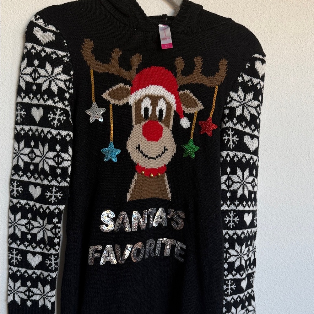No Boundaries Black Reindeer Holiday Sweater - Picture 4 of 11